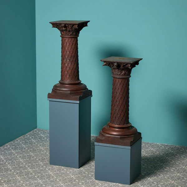 Pairs of Antique Carved Oak Column Pedestals