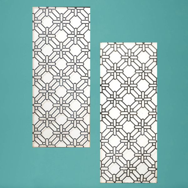 Set of 2 Reclaimed Geometric Glazed Windows