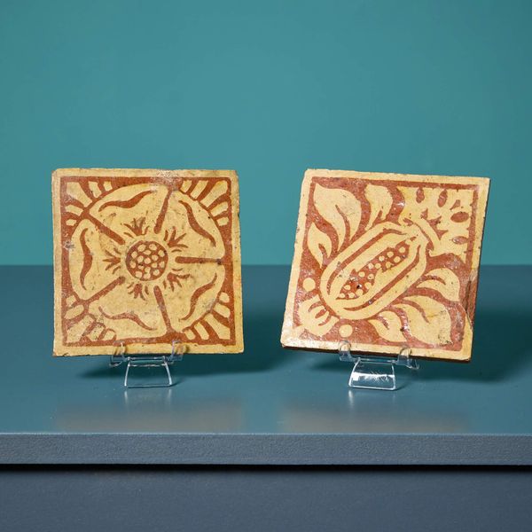 Pair of Antique English Encaustic Medieval Style Tiles