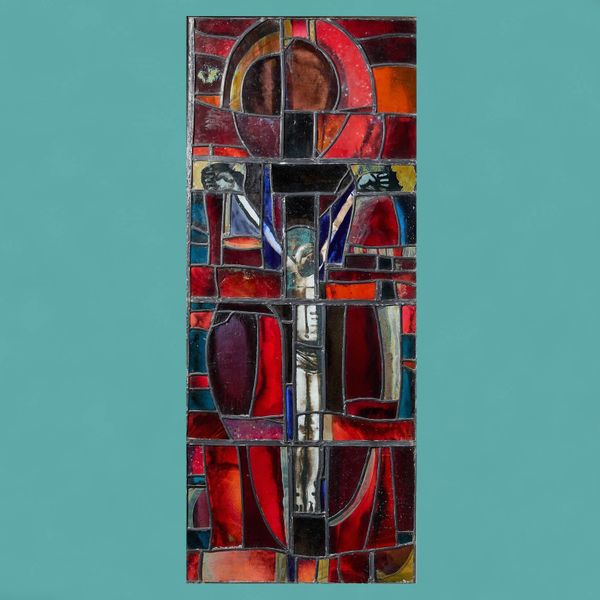 0_36972-blue Contemporary Religious Stained Glass Crucifixion Window