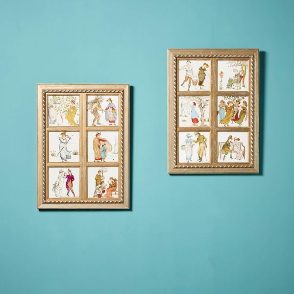 Twelve Framed Minton & Co. Tiles Designed by Walter Crane