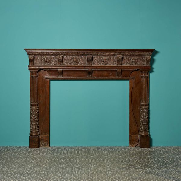 Large Antique English Carved Oak Fire Surround