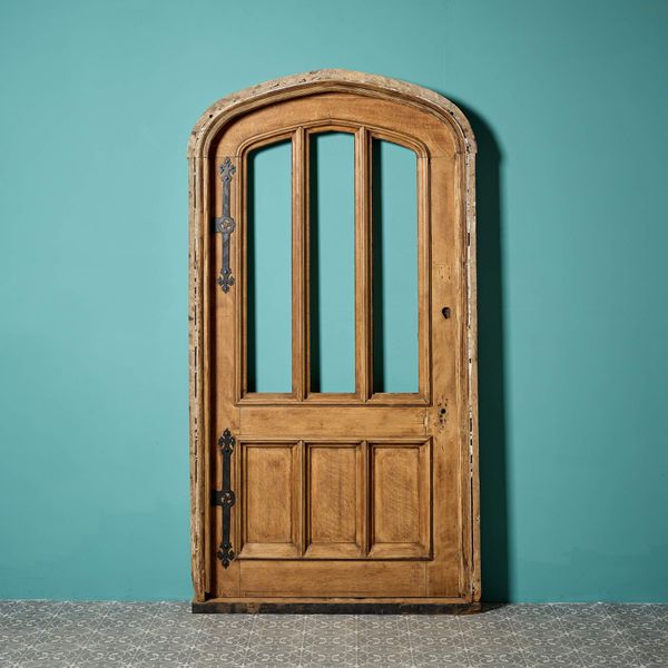 English Gothic Revival Oak Arched Exterior Door for Glazing