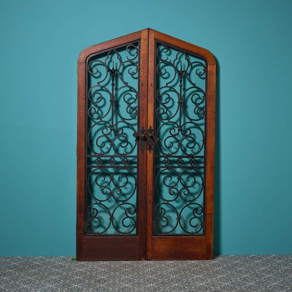 Set of 20th Century Glazed Arched Doors With Wrought Iron Bars