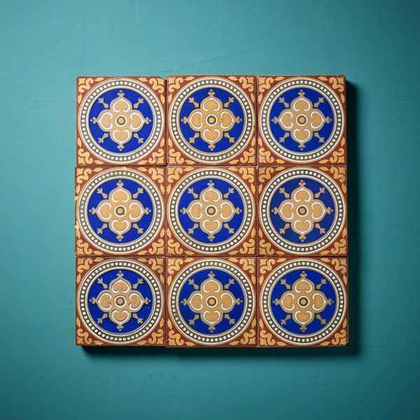 Set of 9 Antique Encaustic Tiles by Maw & Co