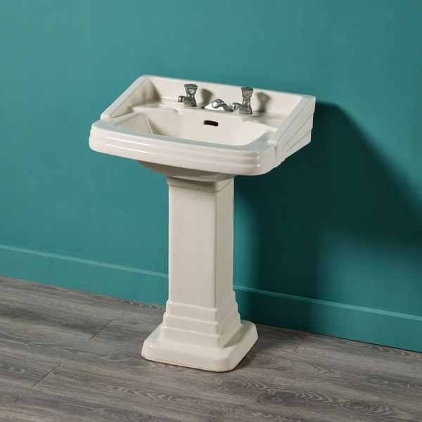 French Art Deco Porcelain Pedestal Sink