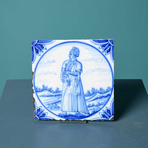 Antique Ravesteijn Blue Delft Tile of Figure in Turkish Dress