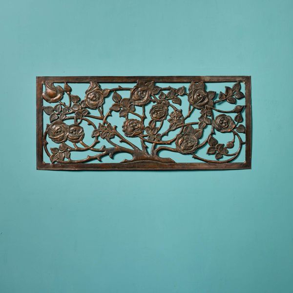 Antique Handcrafted Floral Copper Plaque