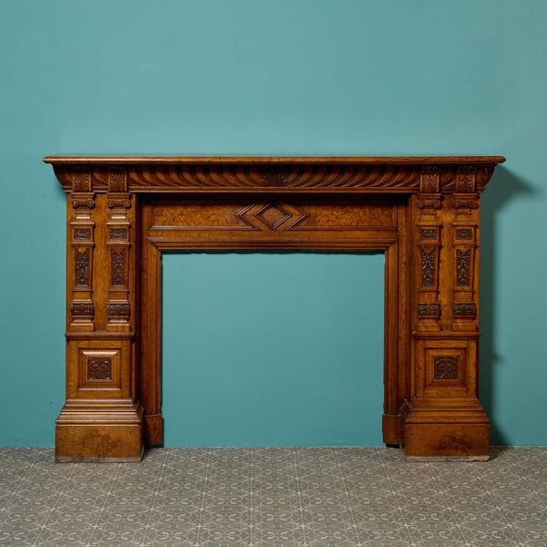 Large Antique Victorian Style Oak Fireplace