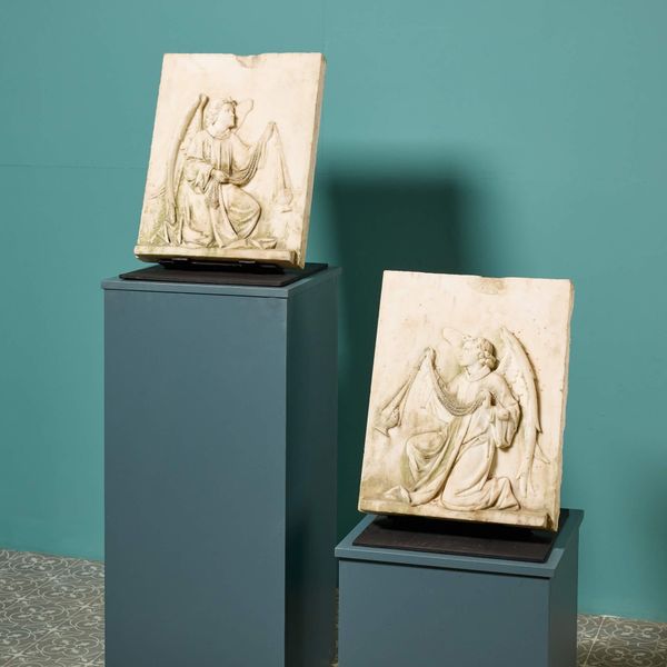 Pair of Antique Marble Plaques Depicting Winged Angels