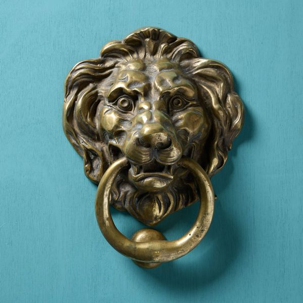 Large Antique Solid Brass Lion Head Door Knocker