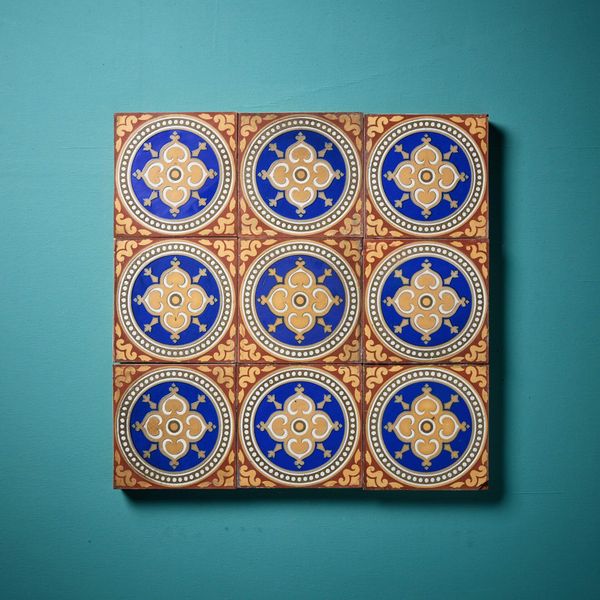 Set of 9 Reclaimed Maw & Co Encaustic Tiles