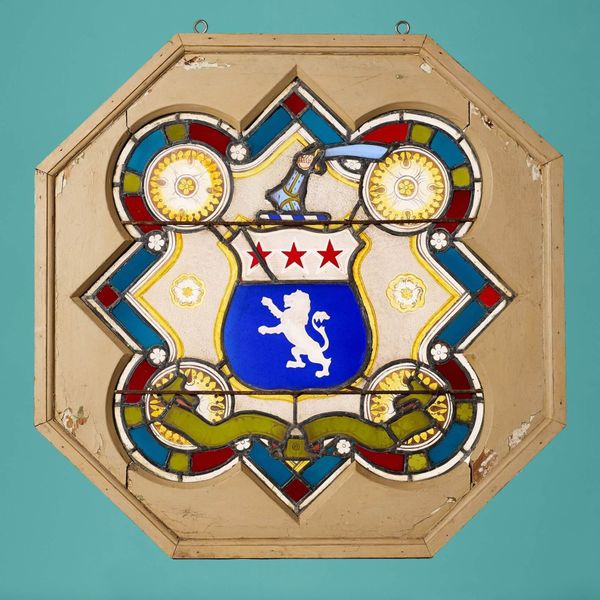 An Antique Stained Glass Armorial Shield Panel