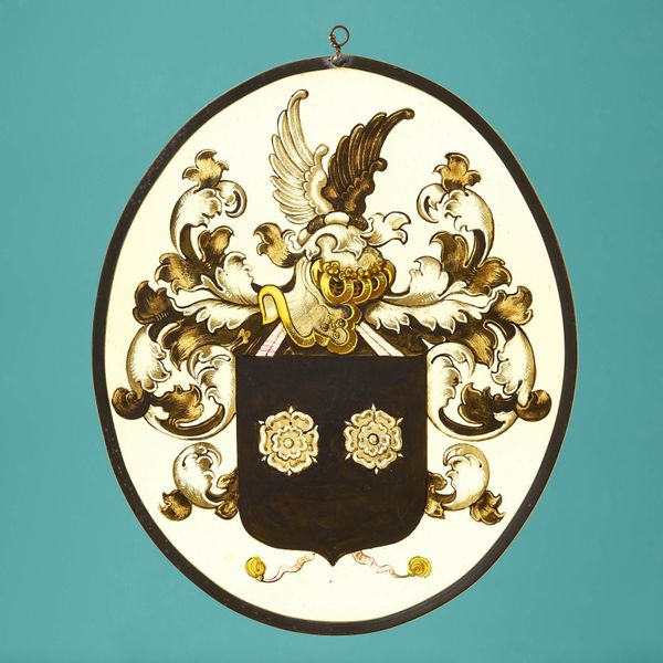 German Armorial Oval Stained Glass Window Hanging