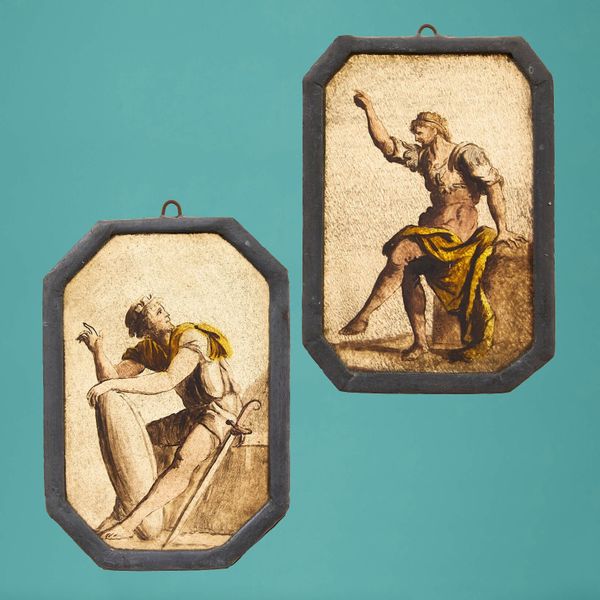 Set of 2 Antique Stained Glass Panels of Neoclassical Figures