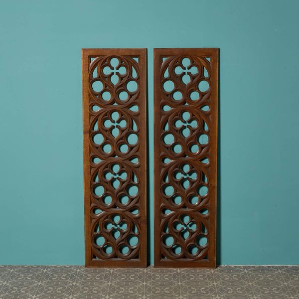 Two Antique Victorian Carved Oak Panels