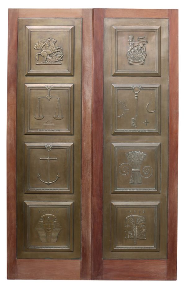 Pair of Antique Mahogany and Bronze Doors