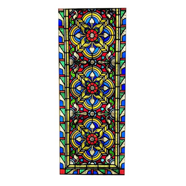 Large Victorian Tudor Rose Stained Glass Window