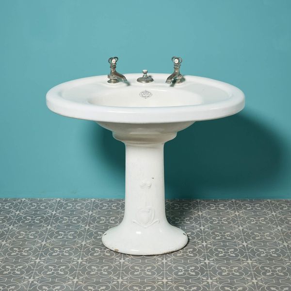 Antique Art Nouveau White Glazed Pedestal Sink