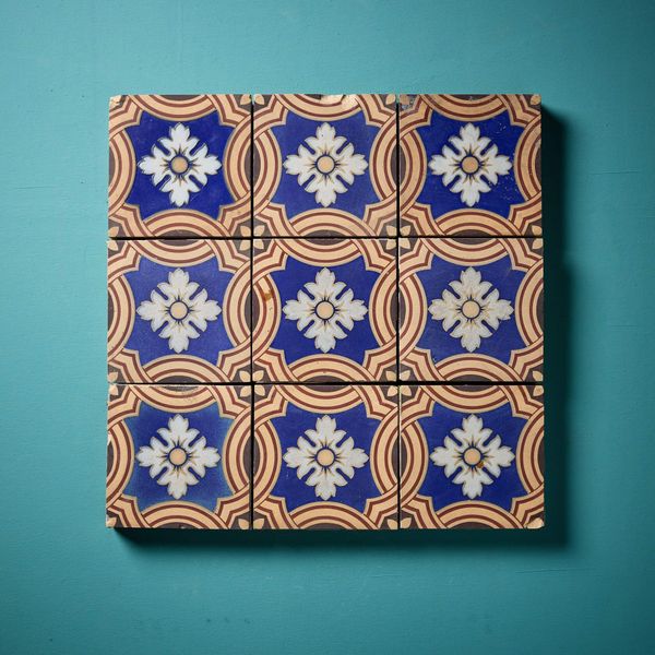 Set of 9 Minton & Co. Encaustic Floral Patterned Tiles