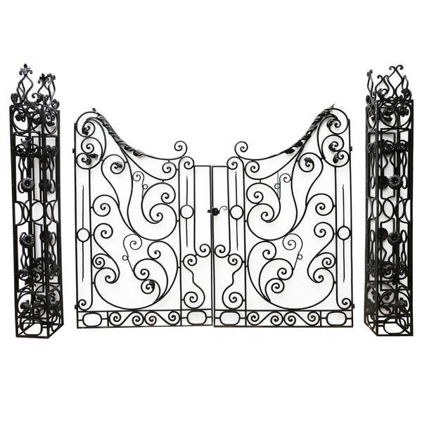 Set of Ornate Wrought Iron Driveway Gates and Posts 288 cm (9’5”)