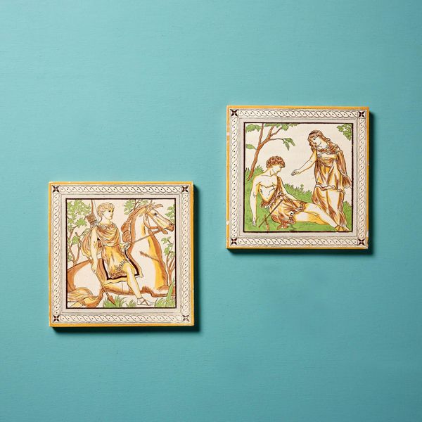 Pair of Antique Venus & Adonis Tiles by Minton Hollins