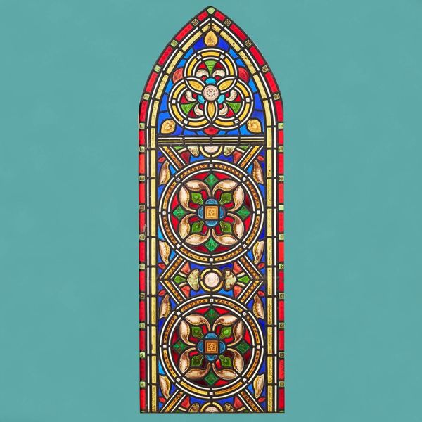 Victorian Stained Glass Arched Church Panel