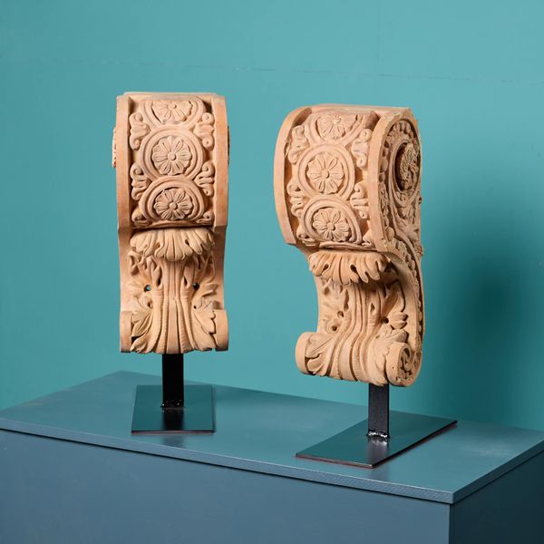 Pair of Antique Terracotta Corbels on Stands