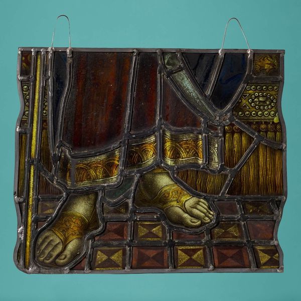 Antique Stained Glass Hanging Panel of Nobleman’s Feet