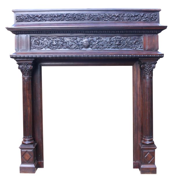 Antique Carved Walnut Renaissance Style Chimneypiece