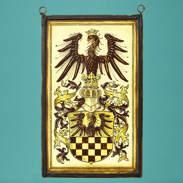 Antique German Heraldic Stained Glass Window Hanging