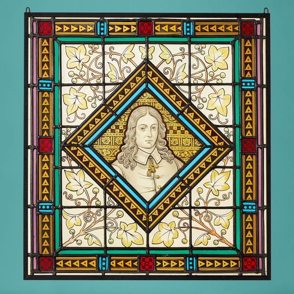 Antique Stained Glass Window Depicting a Victorian Figure