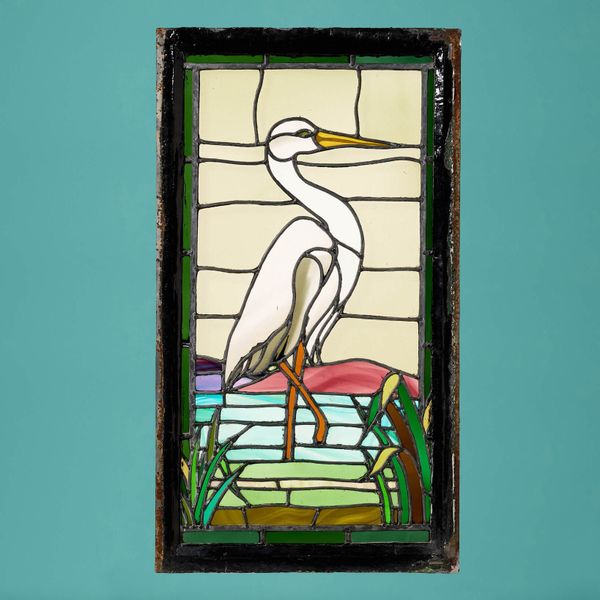 1920s Art Deco Heron Stained Glass Window