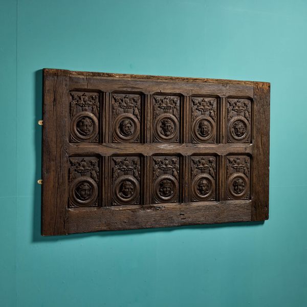 Regal Tudor Style Antique Carved Oak Panel