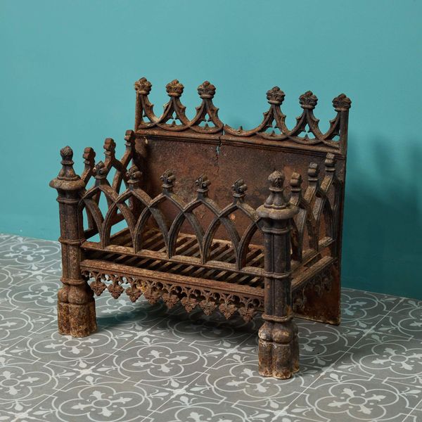 Gothic Revival Antique Cast Iron Fire Grate