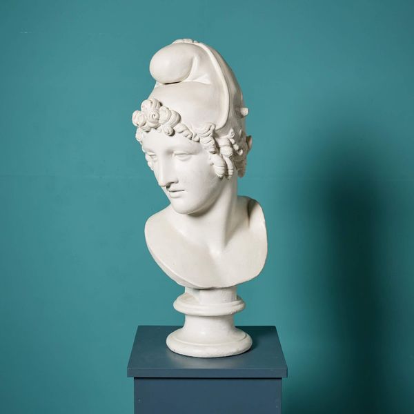 Antique Plaster Bust of Apollo on a Simulated Marble Column