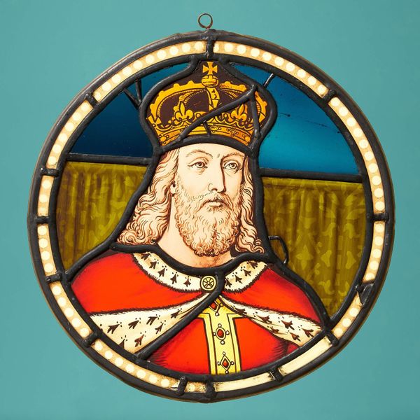 Antique English Stained Glass Roundel Depicting a King