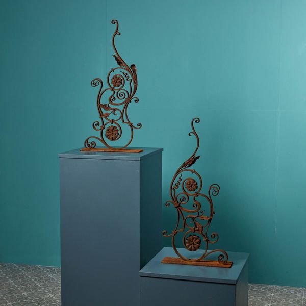 Two Decorative Wrought Iron Scrolling Sculptures