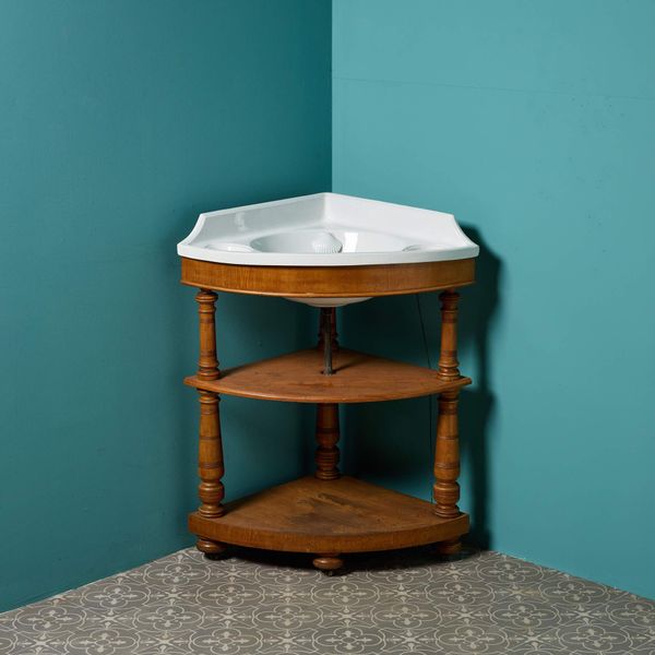 Large Antique Corner Basin with Triform Stand