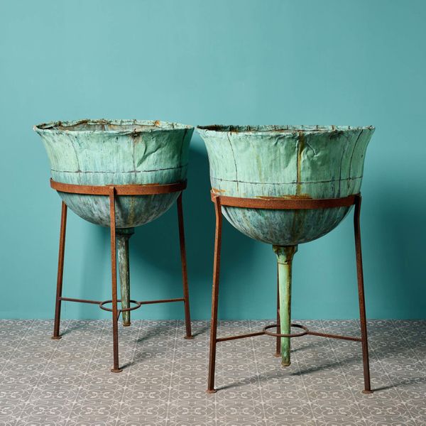 Pair of Large Antique Copper Planters