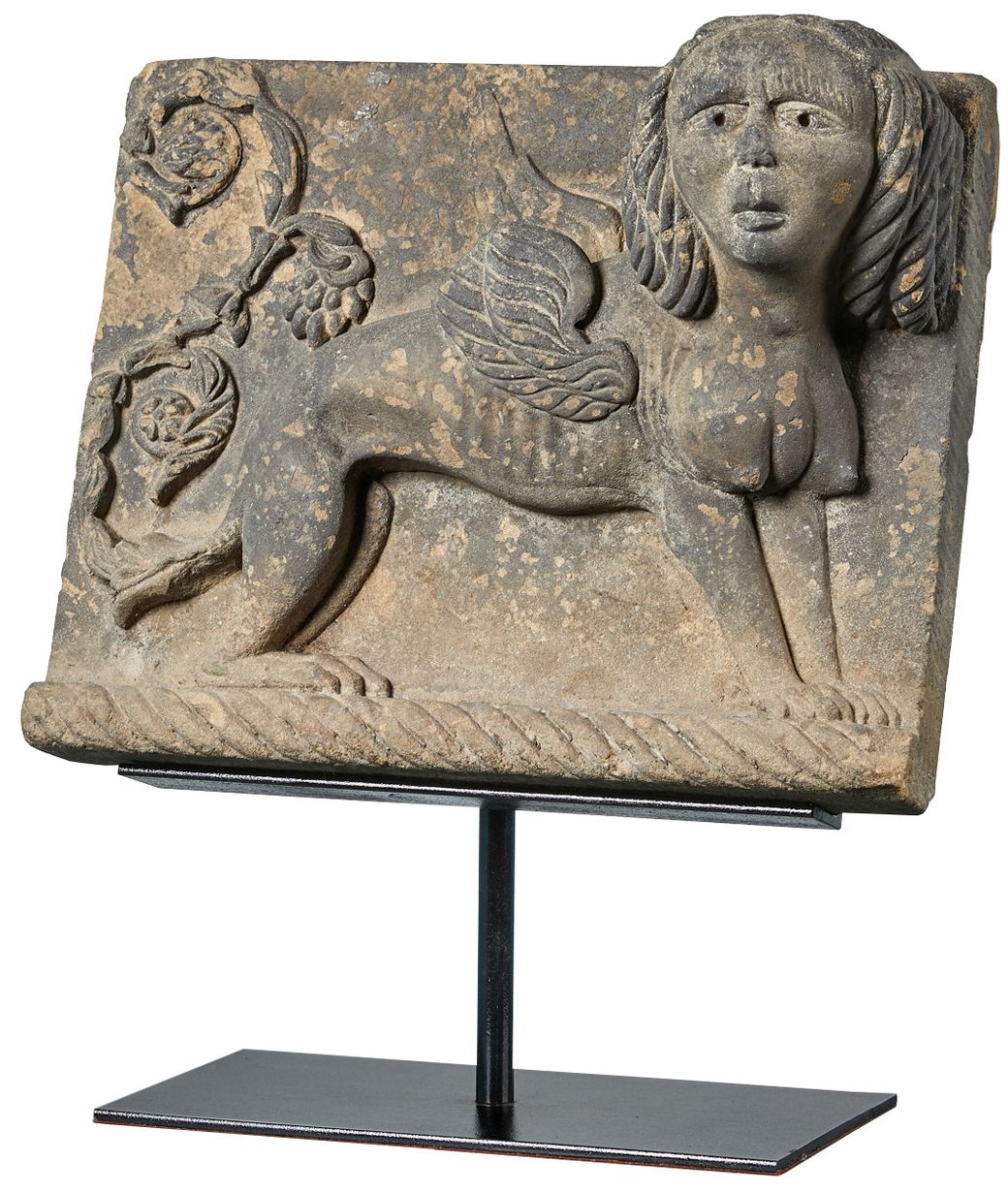 Antique Carved Stone Plaque with Sphinx