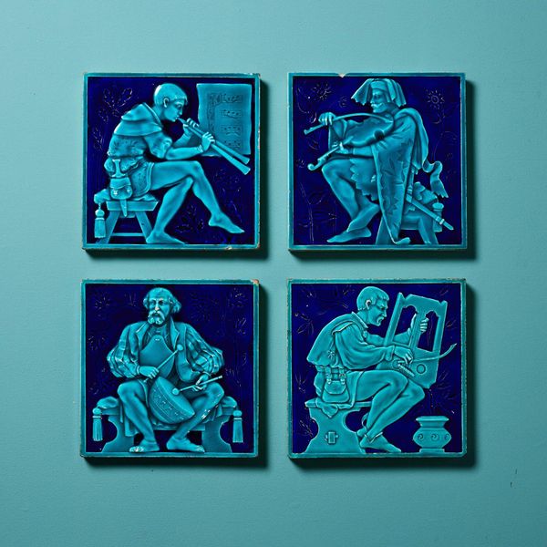 Set of 4 Minton Tiles Attributed to Edward Hammond