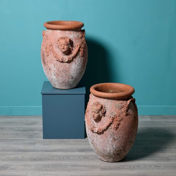 Pair of Large Reclaimed Terracotta Urns