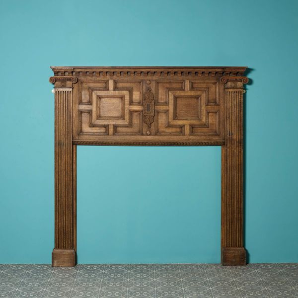 Antique Jacobean Geometric Style Oak Fireplace