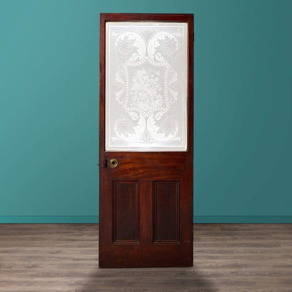 Victorian Mahogany Acid Etched Glass Door