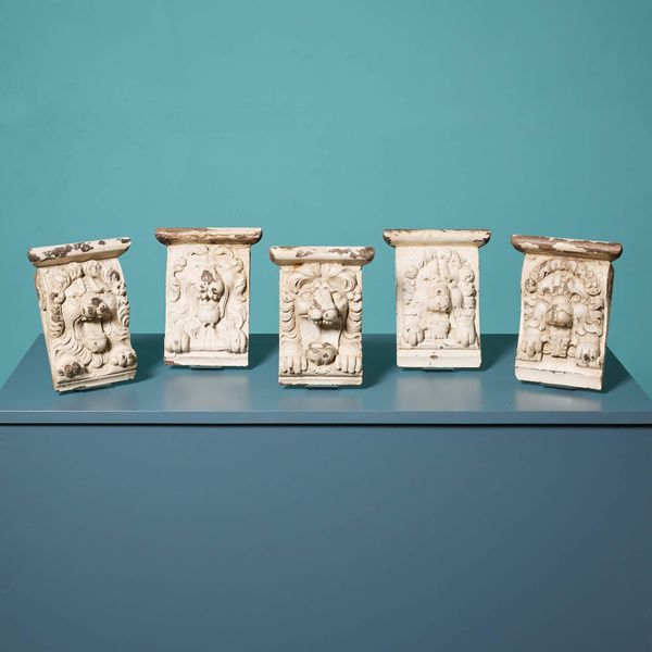 Set of 5 Antique Georgian Oak Lion Corbels