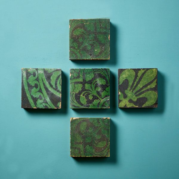 Set of 5 W Godwin Terracotta Encaustic Tiles
