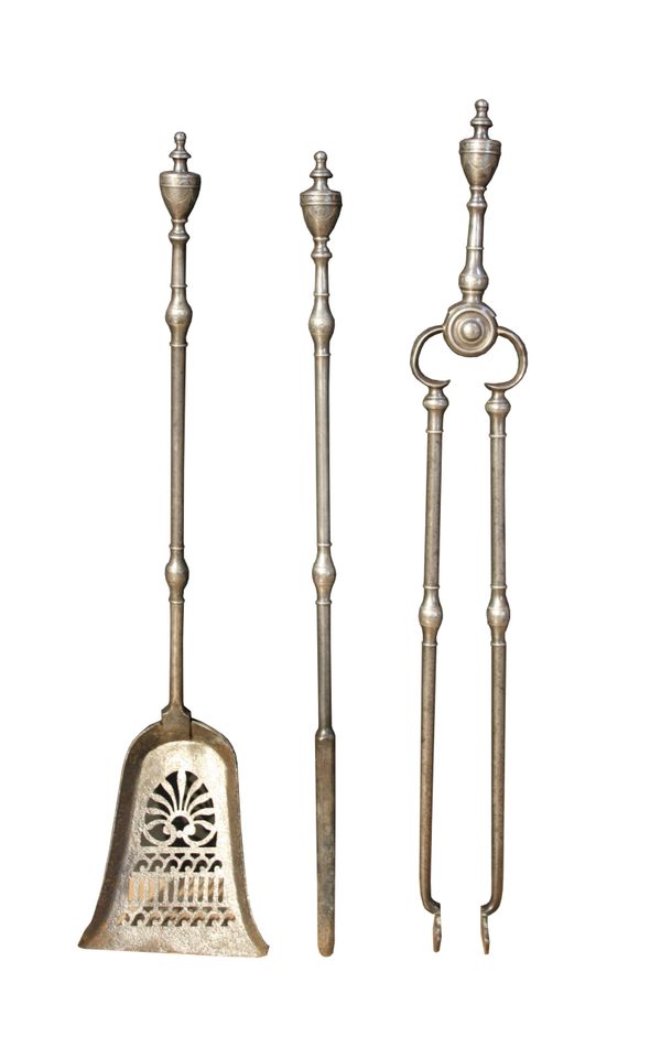 A Set of George III Polished Steel Fire Tools