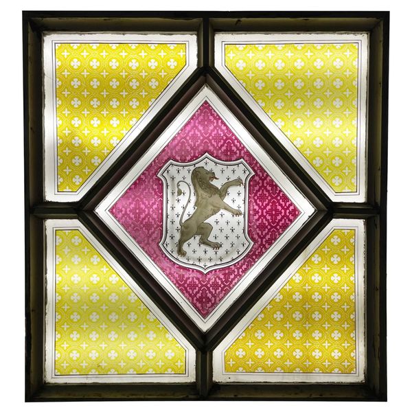 Antique Stained Glass Window with Tudor Trefor Family Crest