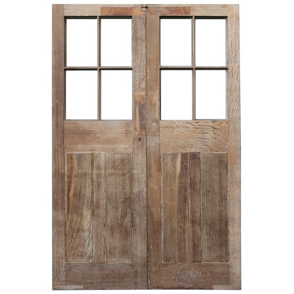 Set of Edwardian Stripped Oak Double Doors for Glazing